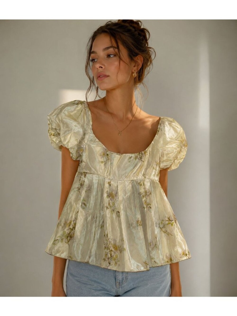 NWT $830 Brock Collection Floral Jacquard Silk Peplum Top Ivory Size 2